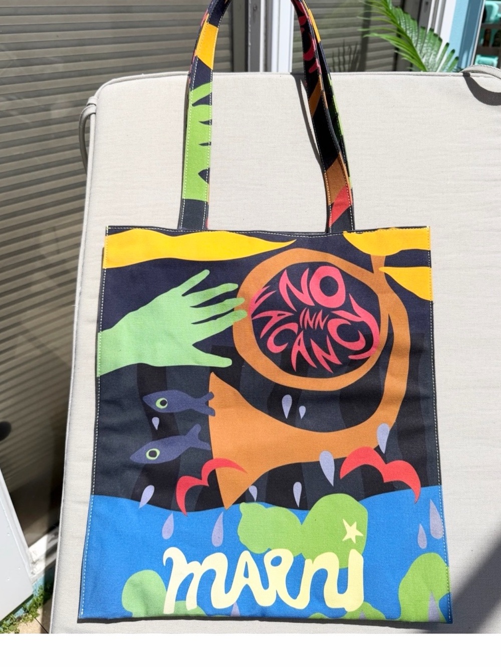 Marni x No Vacancy Inn Neptune Canvas Tote Shopping Bag Psychedelic Beach NWOT